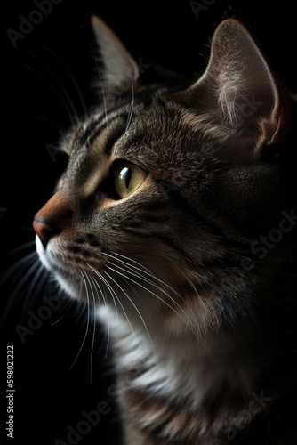 Feline Beauty - Close-up Photography of a Cat on Black Background with Copy Space for Posters and Web - Generative AI