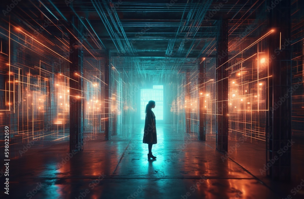 Walking in a futuristic city. Generative AI. Future concept. Hi-tech cities. Walking in a futuristic city. Generative AI. Future concept. Hi-tech cities.