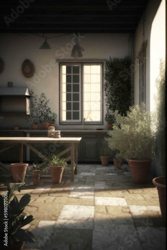 view of the interior of a Mediterranean house. Generative AI