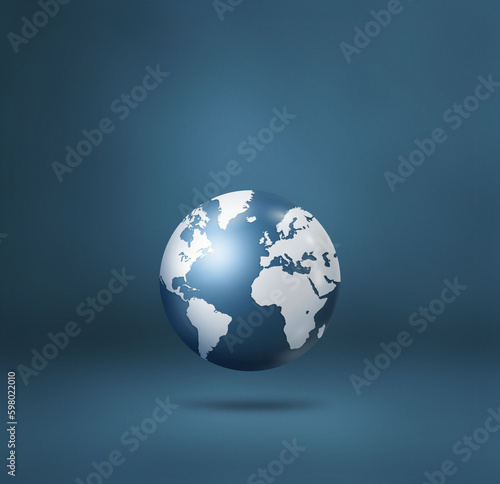 World globe  earth map  isolated on blue. Square background
