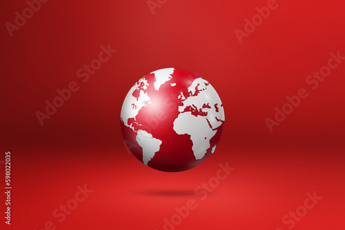 World globe  earth map  isolated on red. Horizontal background