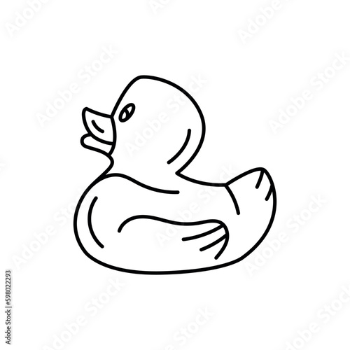 Inflatable rubber duck black line icon.