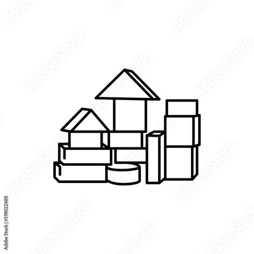 Wooden building blocks black line icon.