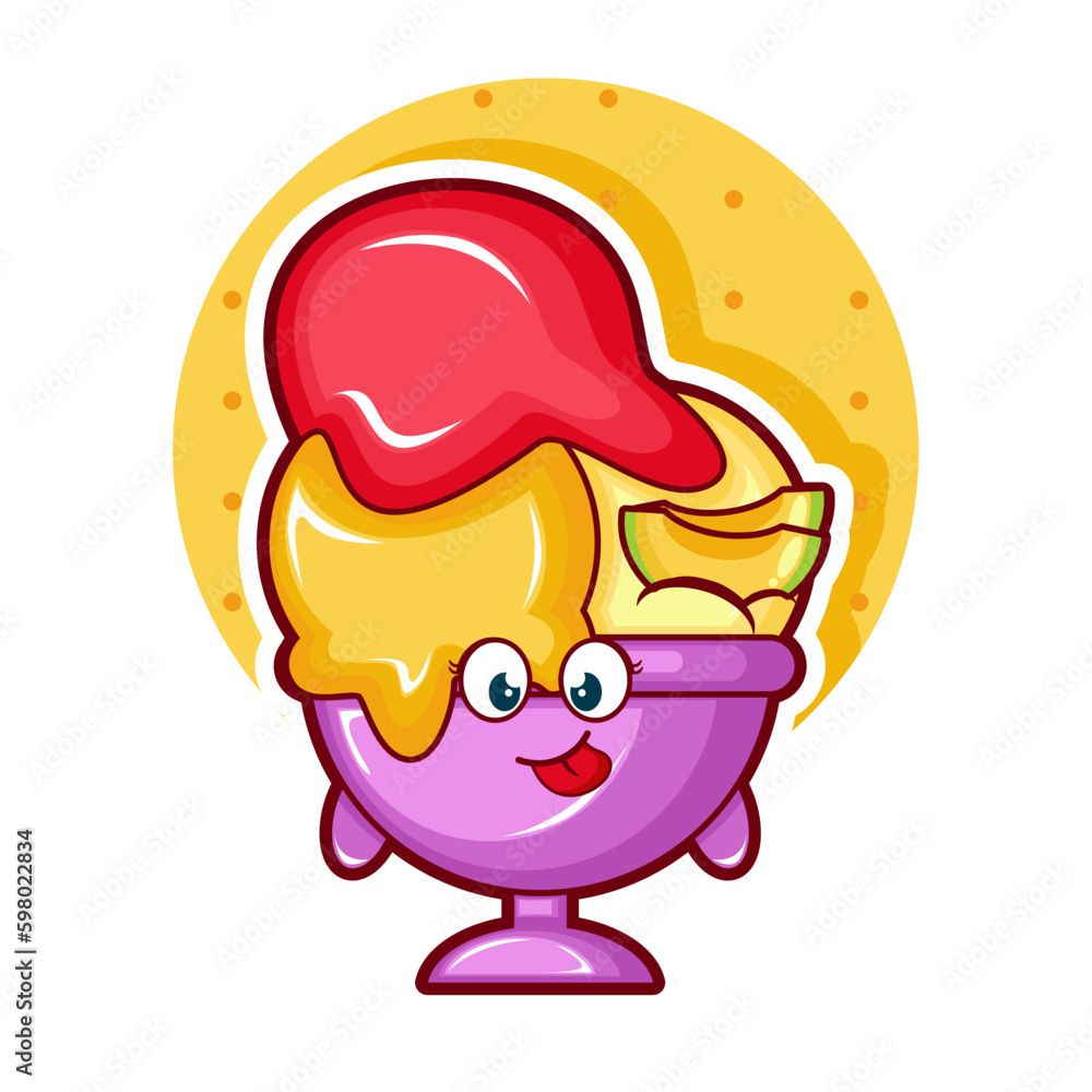 Cartoon illustration of melon ice cream with cute face Cartoon illustration of melon ice cream with cute face