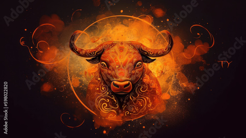 Zodiac taurus made as an alement of fire, generative ai photo