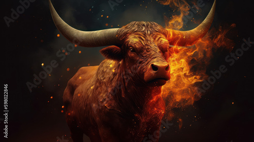 Zodiac taurus made as an alement of fire, generative ai photo