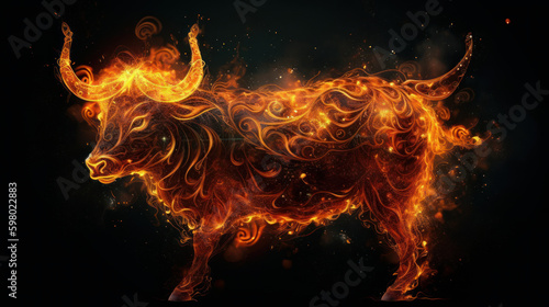 Zodiac taurus made as an alement of fire, generative ai photo