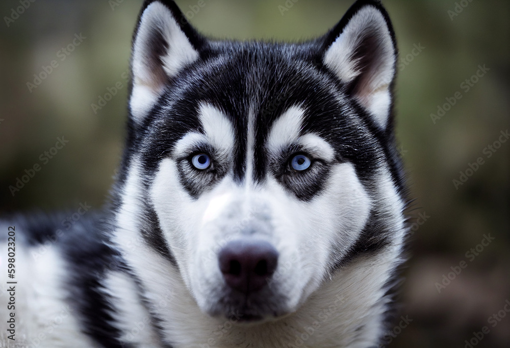 portrait of a beautiful blue-eyed husky dog, generative AI 