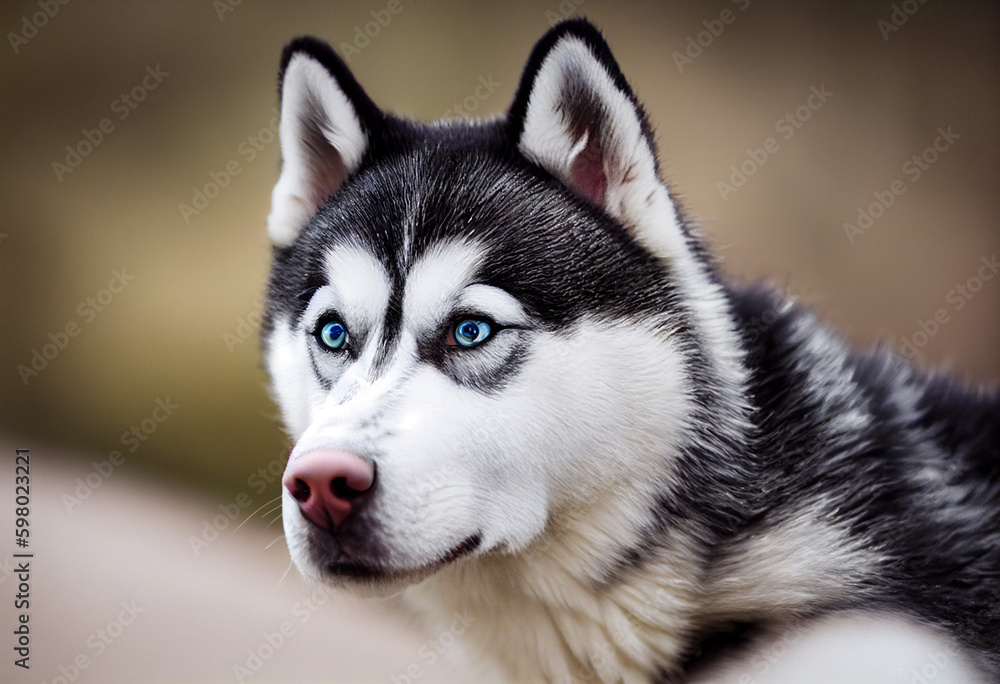 portrait of a beautiful blue-eyed husky dog, generative AI 
