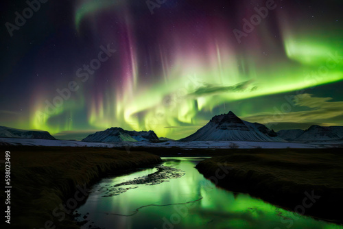 aurora borealis over the mountains