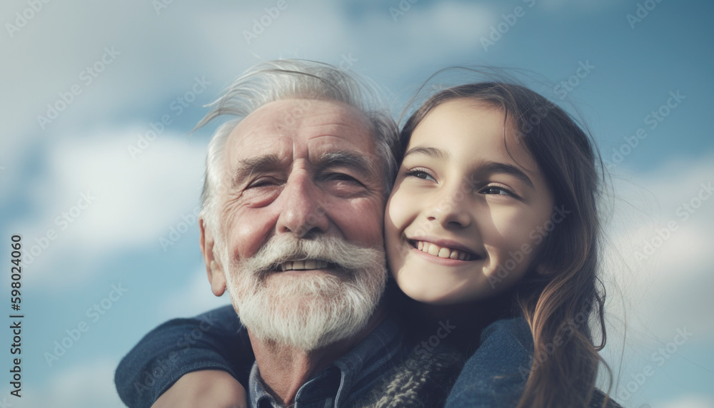Fototapeta premium Grandpa spending time with his granddaughter. Family concept. Generative AI illustrations