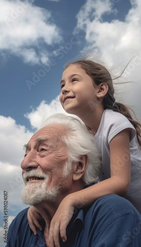 Grandpa spending time with his granddaughter. Family concept. Generative AI illustrations © Polarpx