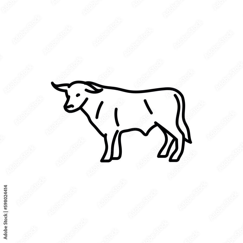 Bull black line icon. Farm animals.