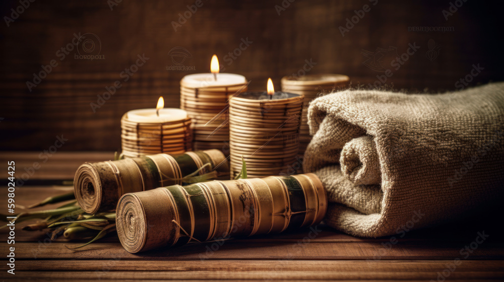Wellness spa candles, therapy in spa, chinese meditation, generative ai