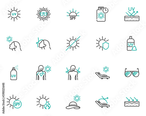 set of uv icons, sun, uv protection