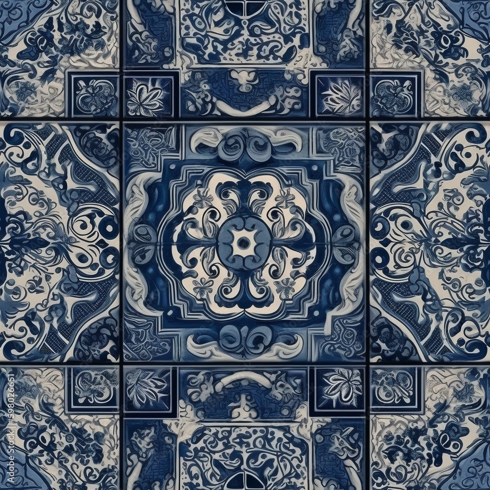 Azulejos pattern, created with generative AI Azulejos pattern, created with generative AI