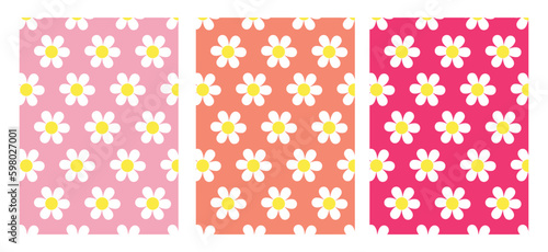 Seamless pattern with set of daisy flower and vintage summer color background. and daisy icons 
