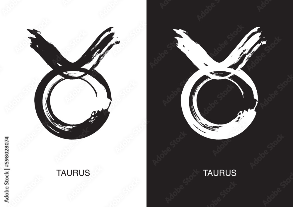 Taurus is the symbol for zodiac signs. Black ink handwriting poster in