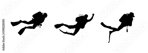 Set of Silhouette of a scuba diver