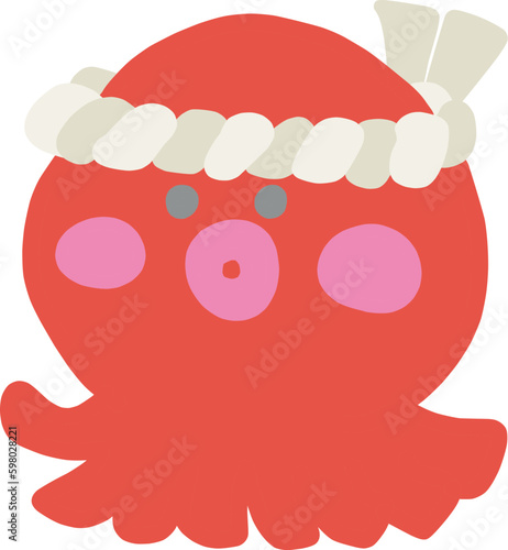 鉢巻をつけたタコのカラーイラスト