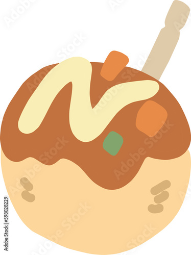 つまようじの刺さったタコ焼き1個のカラーイラスト