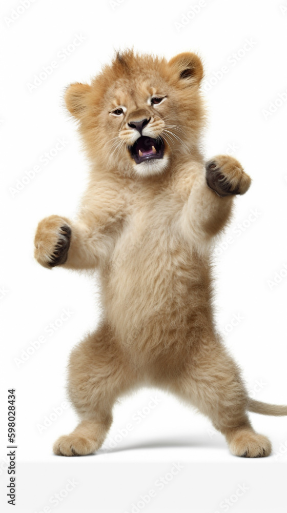 Cute funny lion cub playing isolated. Little lion playing with paws. Ai generative art. Cute funny lion cub playing isolated. Little lion playing with paws. Ai generative art.