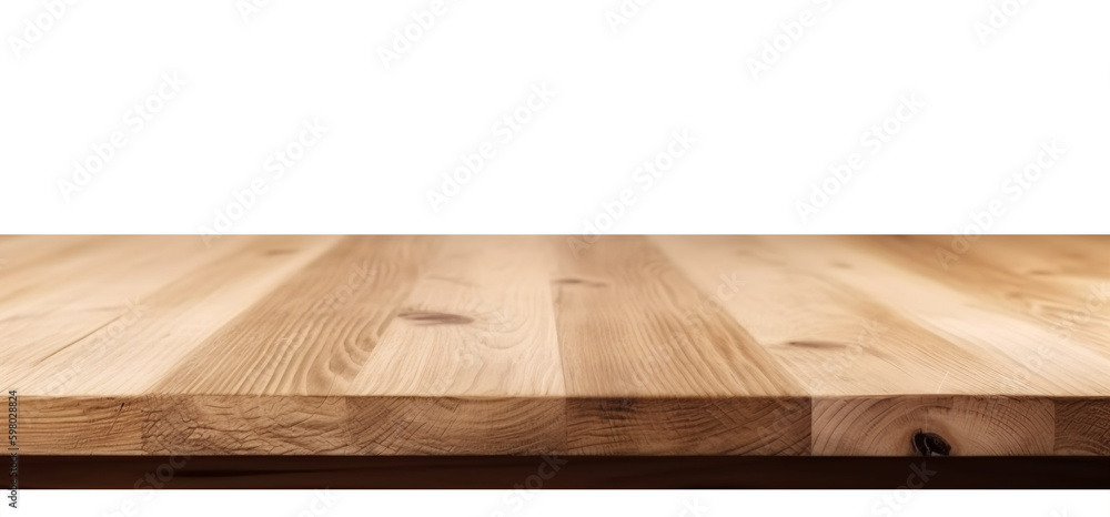 Wooden table surface on transparent background, as PNG. Front view. Tabletop. Cut out element. Copy space for your object, product presentation. Display, promotion, advertising. Generative AI. Wooden table surface on transparent background, as PNG. Front view. Tabletop. Cut out element. Copy space for your object, product presentation. Display, promotion, advertising. Generative AI.
