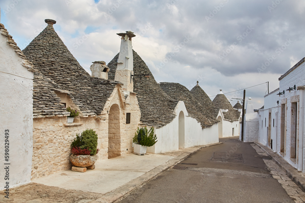 Alberobello, Puglia, Italy: Cityscape over the traditional roofs of the Trulli