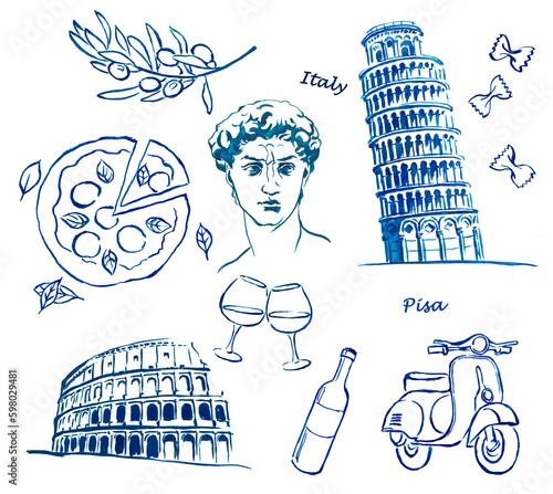  Italy, Europe, travel, tourism, italian seasides , Pisa, Rome , sketches, architecture, monuments