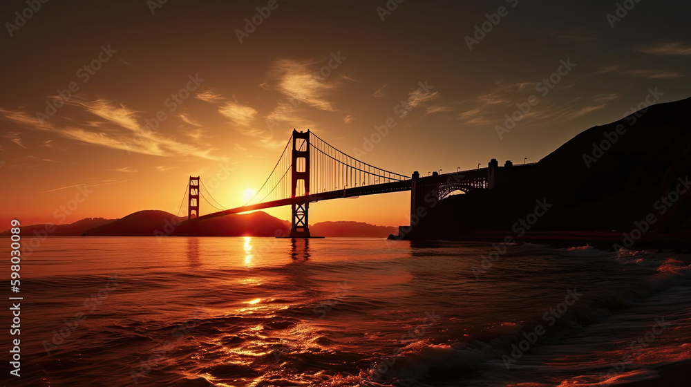 a bridge like the golden gate in california at sunset. Generative AI