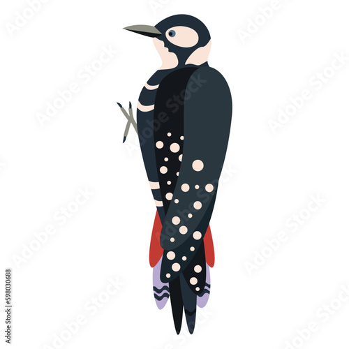 Cute, cartoon woodpecker bird. Flat vector illustration.