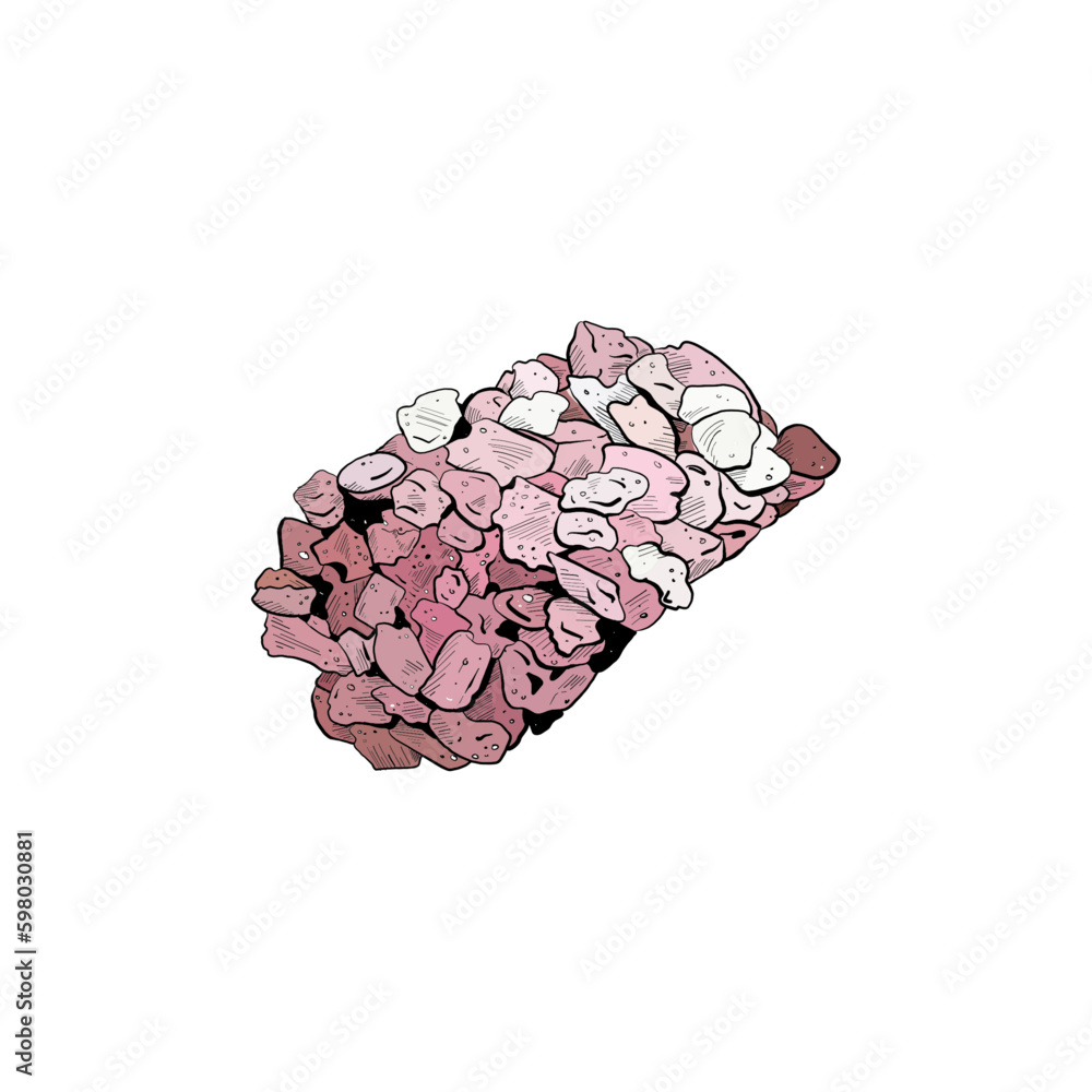 Vector illustration of pile of cosmetic pink sea salt on white background. Black outline, graphic drawing in curves. For postcards, design and composition decoration, prints, posters, Generative AI Vector illustration of pile of cosmetic pink sea salt on white background. Black outline, graphic drawing in curves. For postcards, design and composition decoration, prints, posters, Generative AI