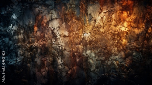 Abstract rock marble background, in the style of fire burn contrasting lights and darks. Generative AI.