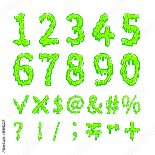 Green slime numbers. Vector clipart.