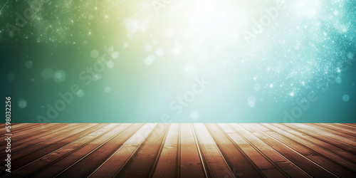 Hollow wooden tabletop as a podium for product advertising. 3D design ready to edit product presentation with different colors and bokeh backgrounds.AI generated illustration.