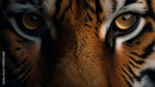 Beautiful photo of a fierce majestic tiger eyes. Generative ai