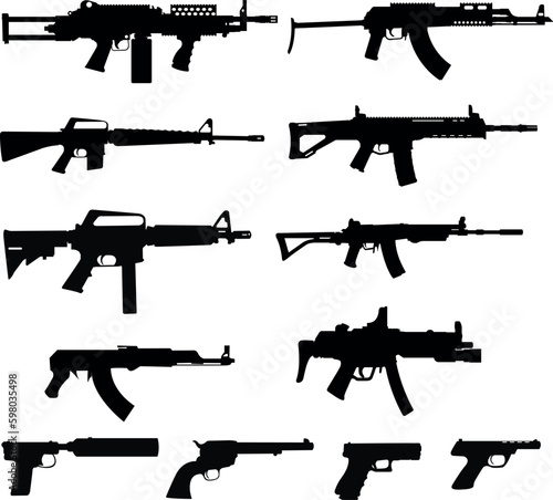 Set of differents weapons silhouette vector illustration