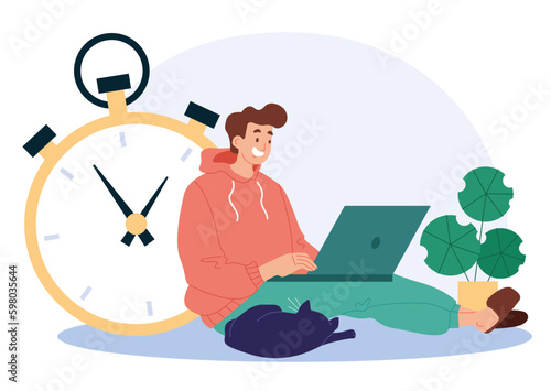 Deadline job time freelance home work concept. Vector graphic design illustration