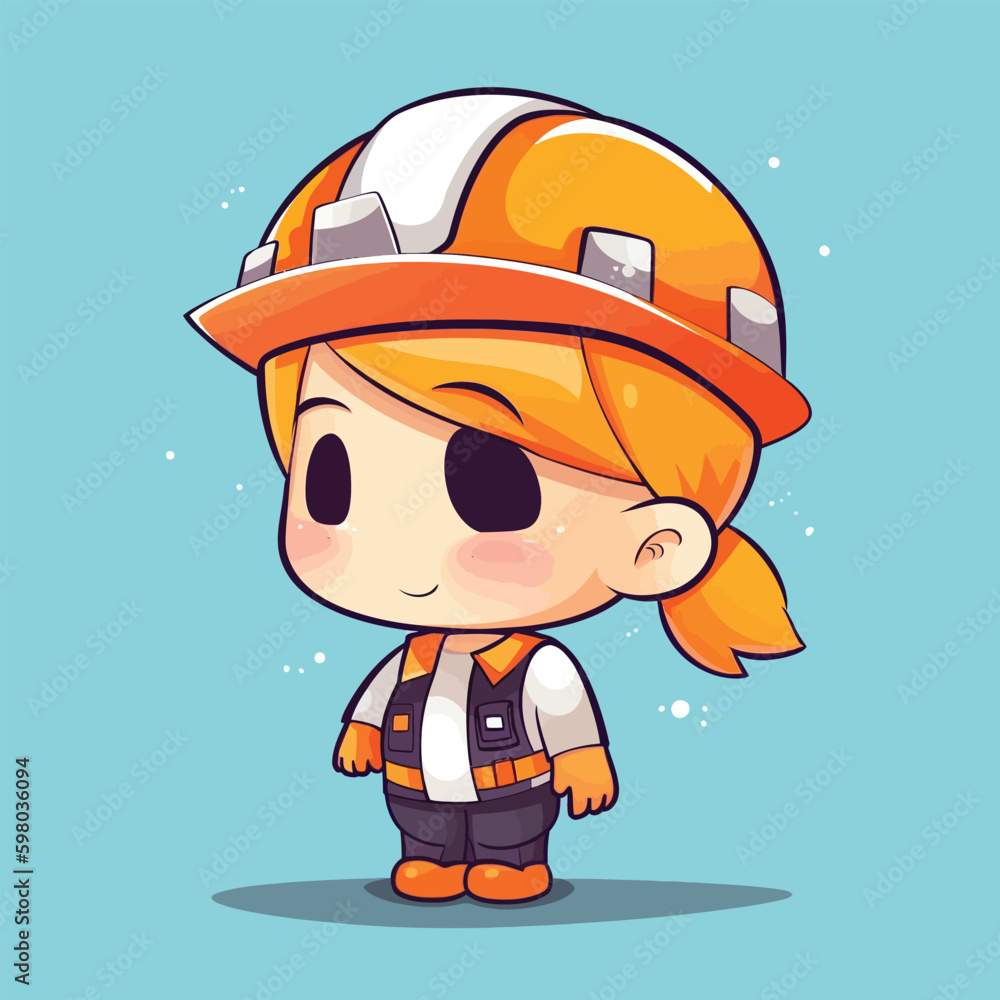 Cute kawaii engineer labor chibi mascot vector cartoon style Cute kawaii engineer labor chibi mascot vector cartoon style
