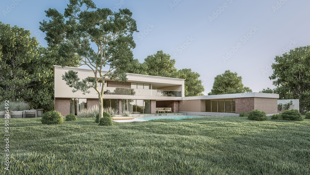 Architecture 3d rendering illustration of minimal modern house Architecture 3d rendering illustration of minimal modern house