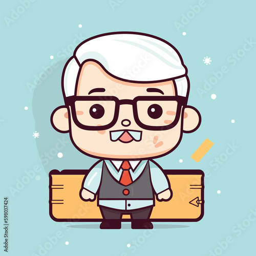 Cute kawaii teacher chibi mascot vector cartoon style