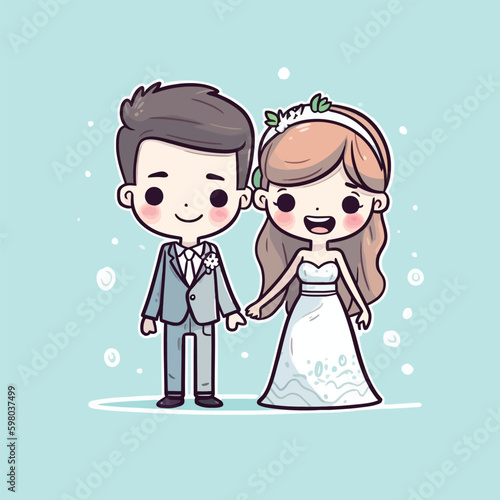 Cute kawaii wedding chibi mascot vector cartoon style marriage