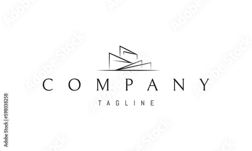Vector logo on which an abstract image of a modern mansion in a linear style.