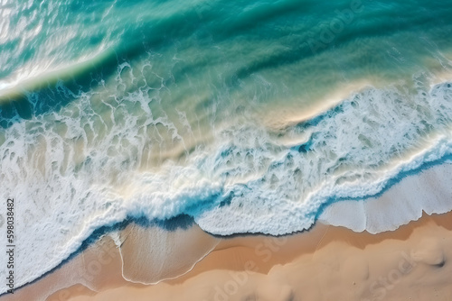 A background o ocean waves as a background. Top down view of blue sea water. © abdul