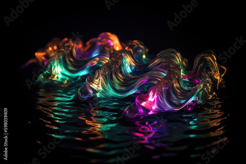 Vibrant Green and Yellow Neon Fluid Waves on Black Background