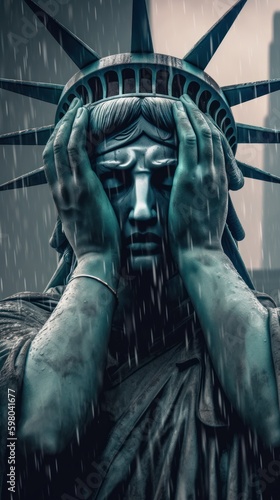 The Tearful Statue of Liberty cry in sadness, generative ai