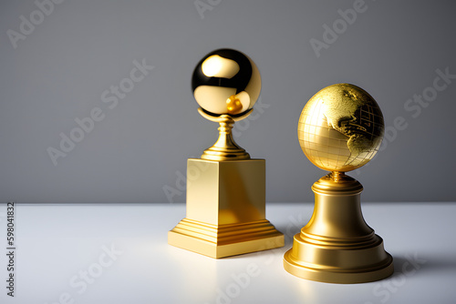 Golden statuette of a man on white background