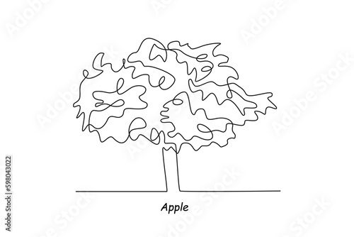 Single one line drawing apple tree. Tree concept. Continuous line draw design graphic vector illustration.