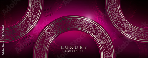 Red background, round frames with a shiny border with a pattern