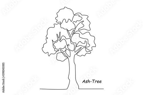 Single one line drawing ash tree. Tree concept. Continuous line draw design graphic vector illustration.